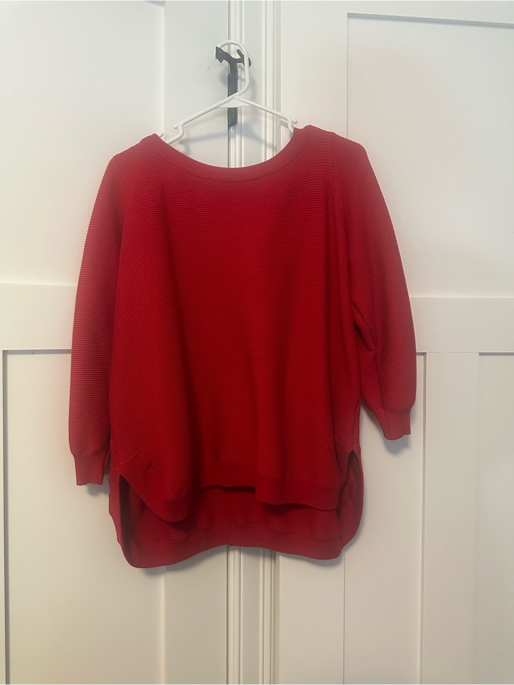 Cyrus Red Ribbed Scoop-Neck Pullover Sweater